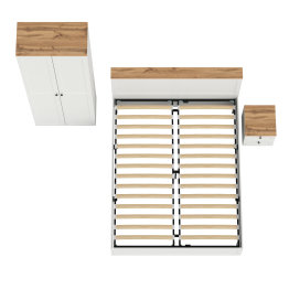 Двухспальная кровать Остин с ортопедическим основанием и шкаф с полками 16.307 с тумбочкой прикроватной