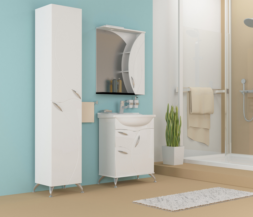 Мебель для ванных комнат, Набор мебели для ванной Mixline Магнолия-60 белый (зеркальный шкаф правый, пенал, тумба с 2 створками, раковина)