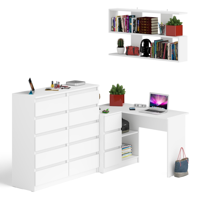 Домашние кабинеты, Стол угловой компьютерный Мори МС-16 левый с комодом на 10-ть ящиков и полкой на 1200