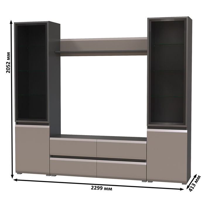 Стенки для гостиной, Стенка для гостиной с двумя стеклянными дверками Сидней № 49