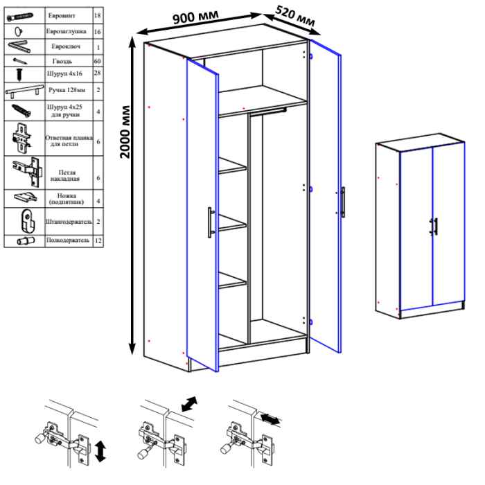 Шкафы двухстворчатые, Шкаф 2-х створчатый Стандарт