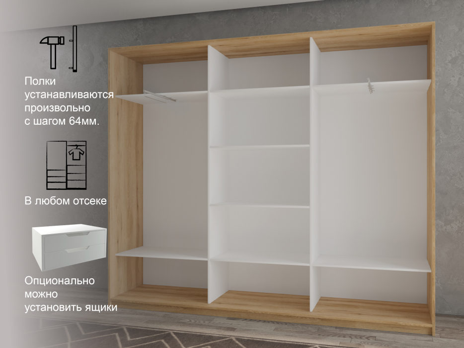 Шкафы-купе 3-х дверные, Шкаф-купе 3х дверный Кааппи 12 240х45