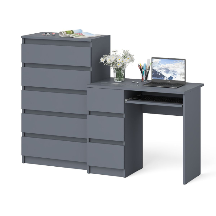 Домашние кабинеты, Комод высокий Мори МК700 5-ть ящиков и стол компьютерный Мори МС-6 левый