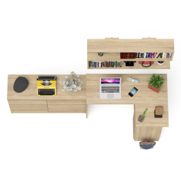 Стол угловой компьютерный Мори МС-16 правый с книжной полкой и комодом на шесть ящиков