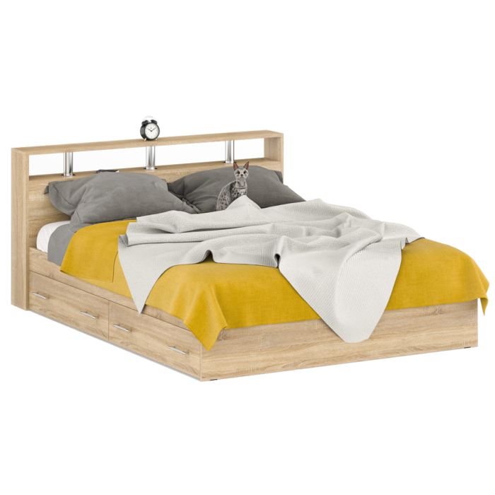 Спальные гарнитуры, Кровать с ящиками Камелия 1600 с двумя прикроватными тумбами