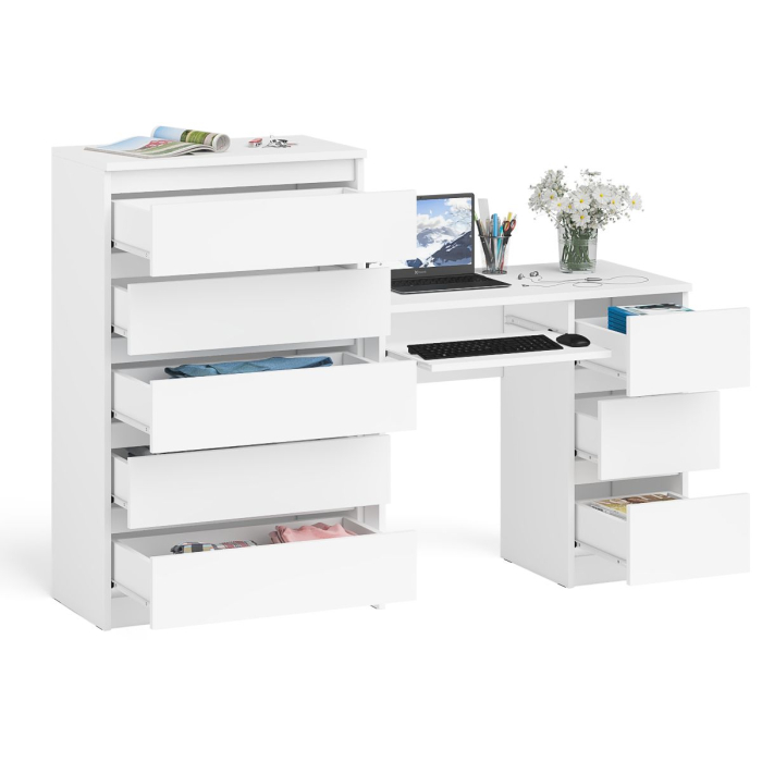 Домашние кабинеты, Высокий комод Мори на 700 5 ящиков и компьютерный стол Мори МС-6 тумба справа
