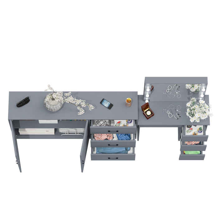 С зеркалом, Косметический столик Сура с зеркалом и подсветкой и с тумбой-комодом 123-1604