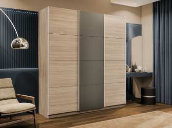 Шкаф-купе Эста 3-х дверный ДСП/Стекла хаки/Доводчик 300х66х240