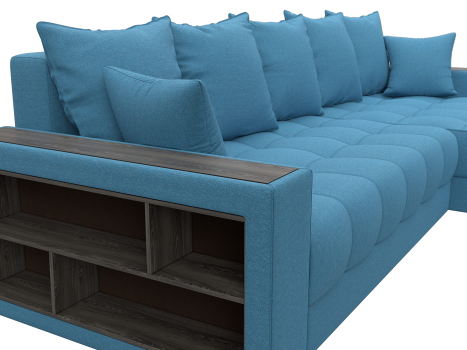 Диваны угловые в гостиную, Диван угловой с декором и полкой Лига-050 НПБ, рогожка Амур