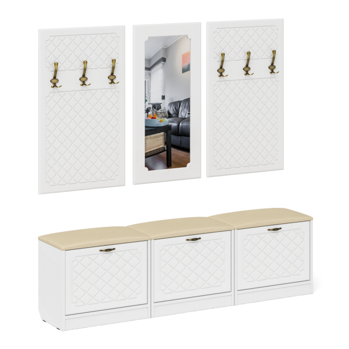 Прихожие, Набор мебели для прихожей из обувниц зеркала и вешалок П-6 № 03 МДФ фрезеровка ромб