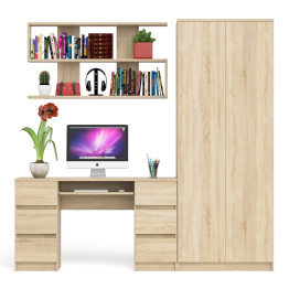 Платяной шкаф две двери Мори МШ800.1 с компьютерным столом и полкой навесной