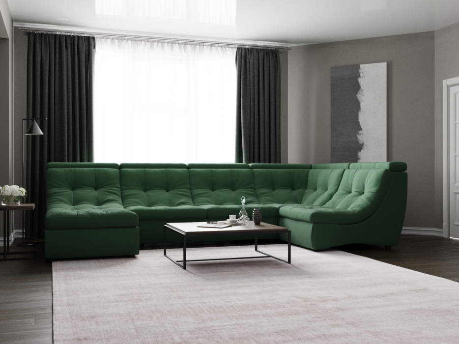 Диваны угловые в гостиную, П-образный диван Монако-4 ППУ, велюр
