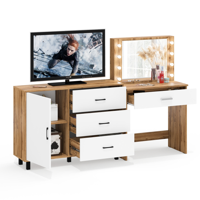 Туалетные столики, Косметический стол с подсветкой и выдвижным ящиком СТ-4 и комод 122-1204