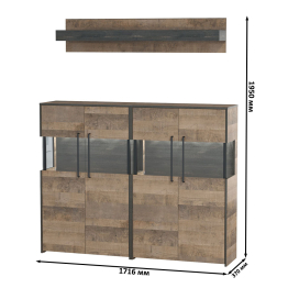 Два комода с витриной с подсветкой и навесная полка Трувор