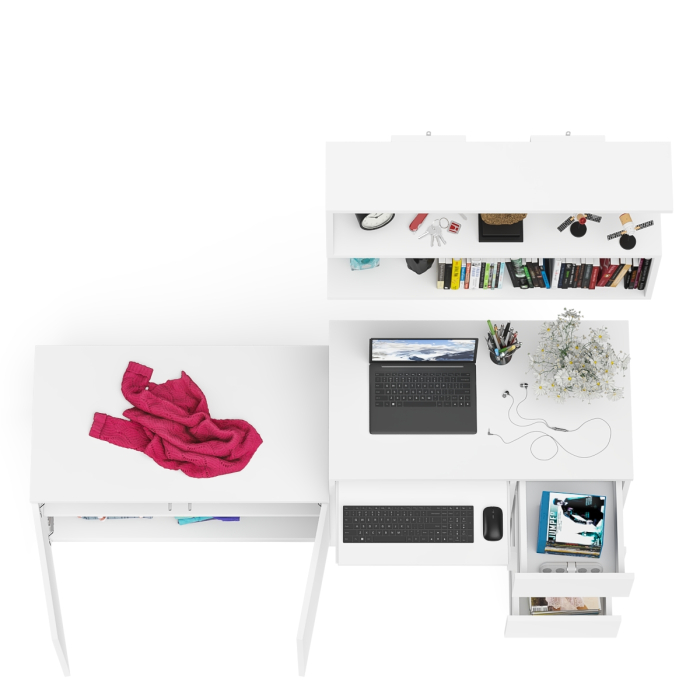 Прямые компьютерные столы, Открытая полка Мори 900 с компьютерным столом Мори МС-6 правый и тумбочкой с дверками