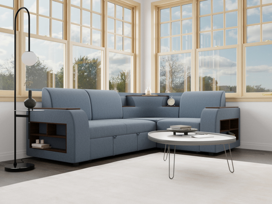 Диваны угловые в гостиную, Угловой диван Фараон ППУ, велюр