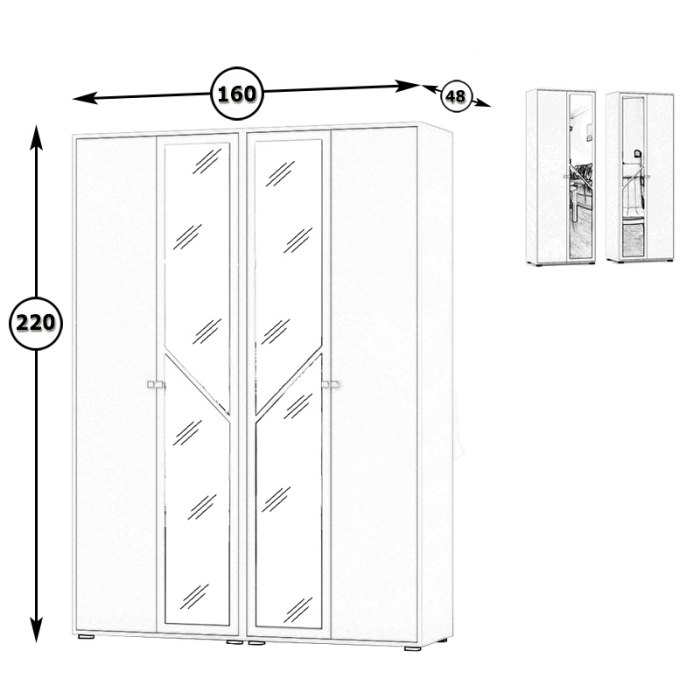 Шкафы распашные, Шкаф 4-х створчатый Камелия