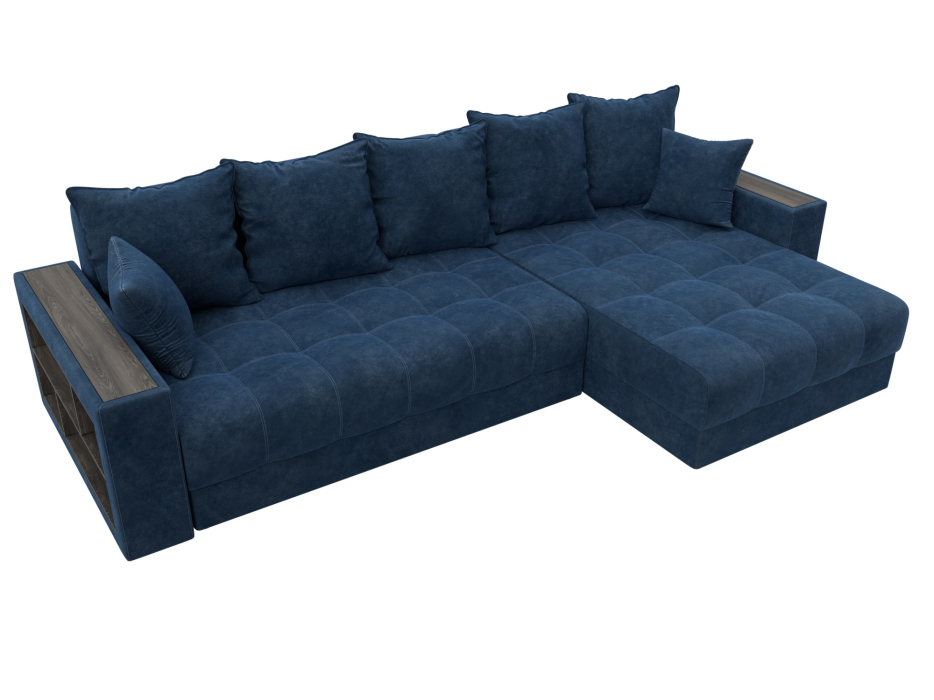 Диваны угловые в гостиную, Диван угловой с декором и полкой Лига-050 НПБ, велюр BRUT 