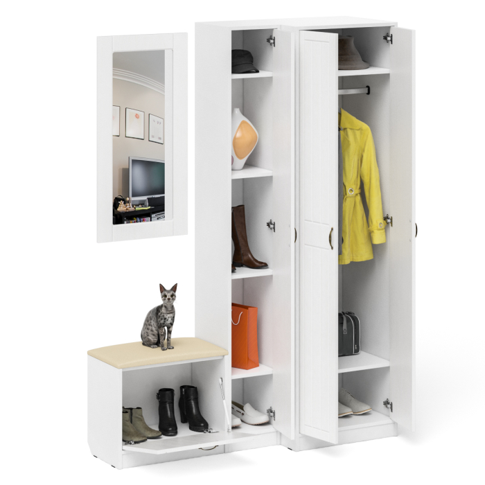 Прихожие, Тумба для обуви с сидением с зеркалом и пенал со шкафом П-6 № 26 МДФ фрезеровка прованс