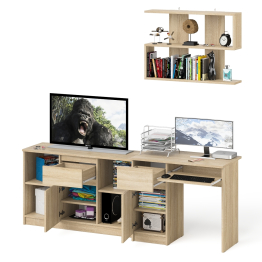 Тумба для техники МТВ1204.1 с компьютерным столом Мори МС-1 левым и полкой навесной