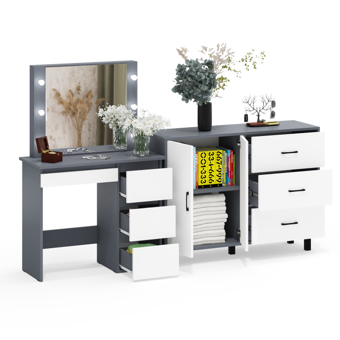 С зеркалом, Комод-тумба 123-1204 и столик косметический с подсветкой и зеркалом Сура