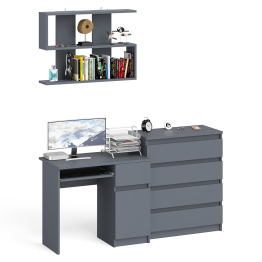 Комод Мори четыре ящика на 800 с компьютерным однотумбовым столом МС-1 правый и навесной полкой