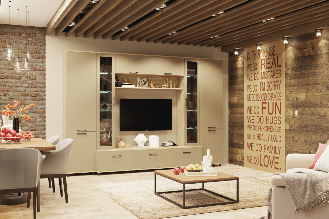 Стенки для гостиной, Модульная гостиная Грейс композиция 9  Гикори Джексон Светлый