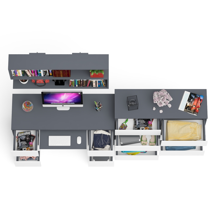 Домашние кабинеты, Полка Мори 1200 с письменным столом Мори МС-2 и комодом на восемь ящиков