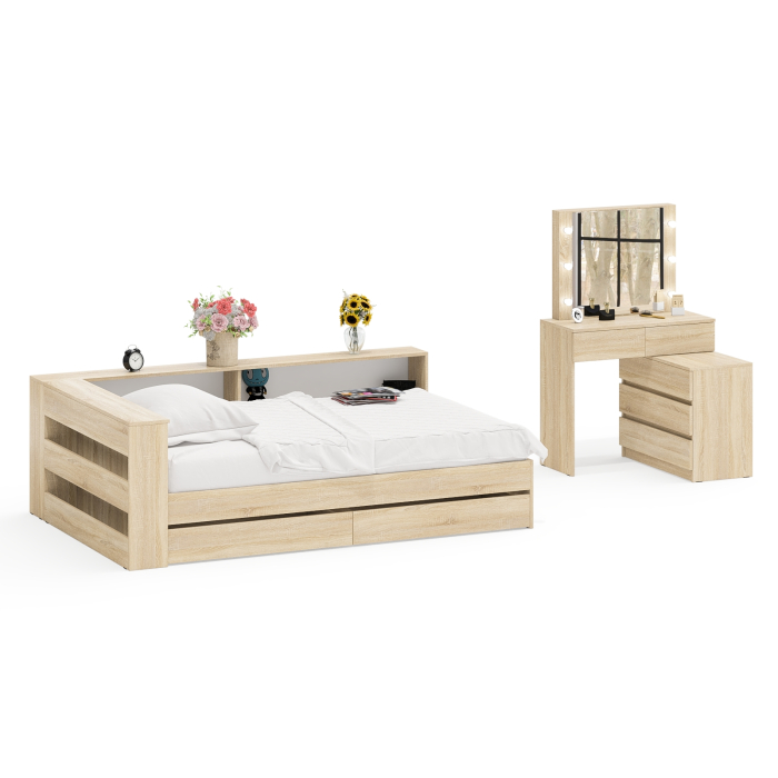 Спальные гарнитуры, Туалетный столик для спальни с подсветкой 110 и Ксения кровать 1200 с ящиками и прикроватный блок