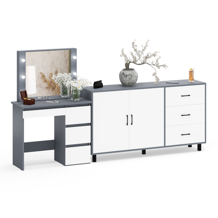 С зеркалом, Косметический столик Сура с зеркалом и подсветкой и с тумбой-комодом 123-1604