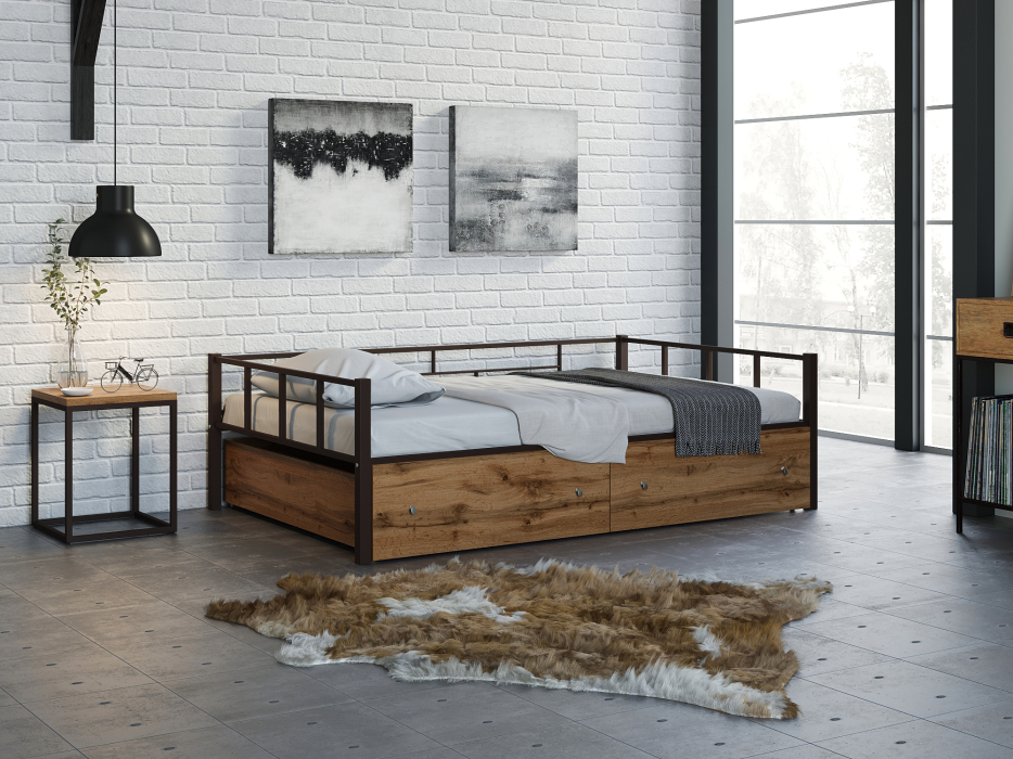 Кровати 120х190, Полутороспальная кровать Арга 120 ящики дуб крафт табак