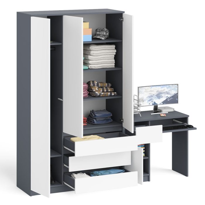 Домашние кабинеты, Компьютерный стол с тумбой с дверкой и ящиком левый и шкаф-комод Мори МШ1200-1
