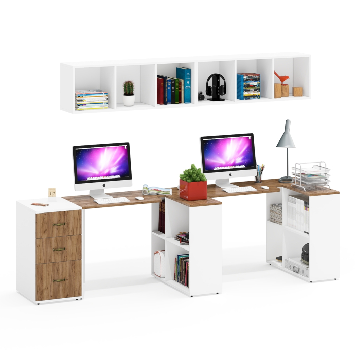 Домашние кабинеты, Два компьютерных раскладных стола Лидер-8 с открытыми полками и тумбы с ящиками