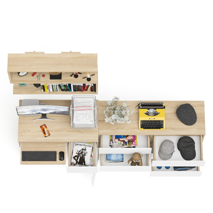 Домашние кабинеты, Широкий комод Мори МК1200.6 с письменным однотумбовым столом МС-1 правый и полкой на 900