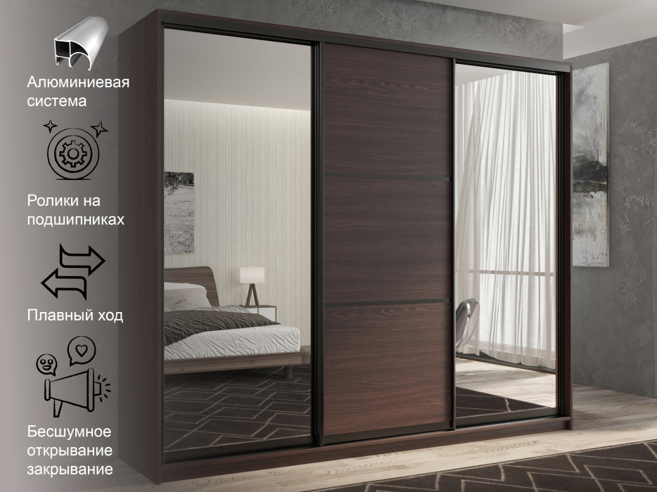 Шкафы-купе 3-х дверные, Шкаф-купе 3х дверный Кааппи 3 180х60