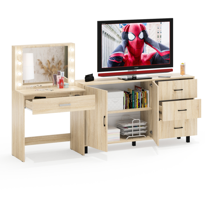 С зеркалом, Комод-тумба 123-1604 и туалетный столик с подсветкой СТ-4