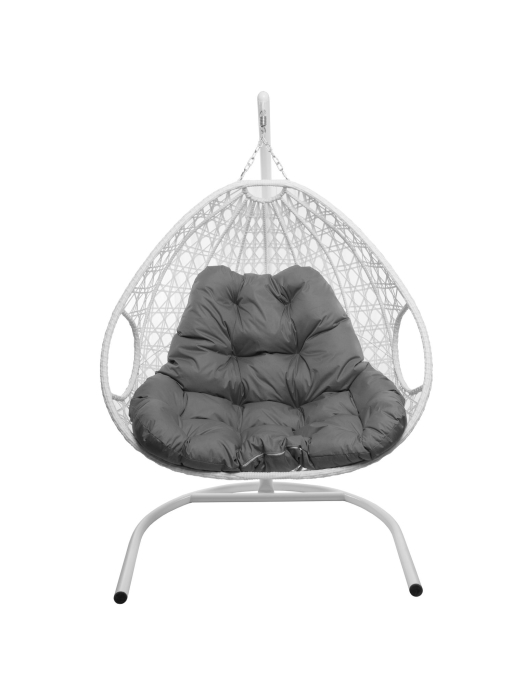 Подвесные кресла, Подвесное кресло ДЛЯ ДВОИХ ЛЮКС с ротангом белое