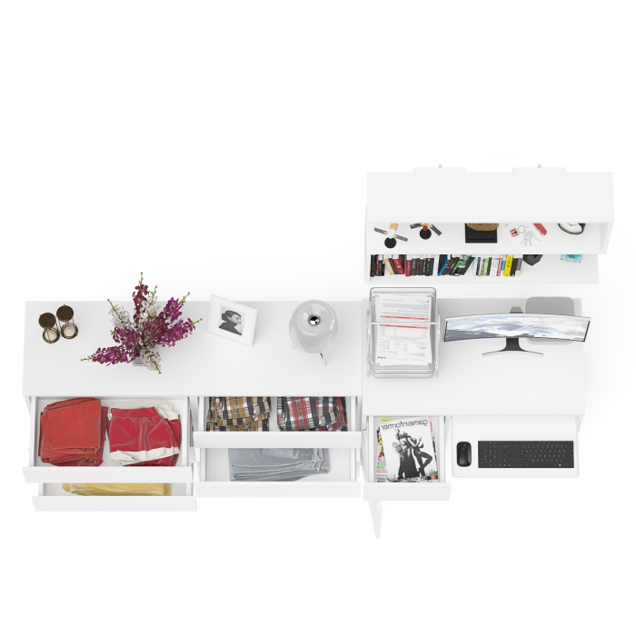 Прямые компьютерные столы, Компьютерный стол МС-1 левый с широким комодом МК1380-6 и полкой Мори 900