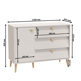 Комод на красивых ножках с тремя ящиками и дверкой и кровать Афина 1400 двуспальная