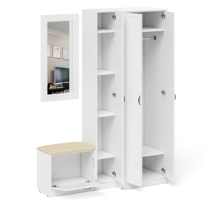 Прихожие, Тумба для обуви с сидением с зеркалом и пенал со шкафом П-6 № 26 МДФ фрезеровка прованс