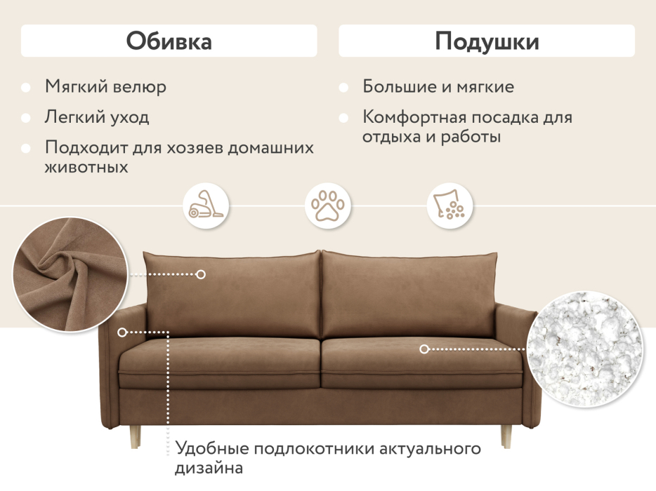 Диваны кровати со спальным местом, Диван-кровать Сканди, велюр