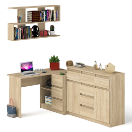 Угловой стол компьютерный Мори МС-16 правый с комодом МК1200.4 и открытой книжной полкой