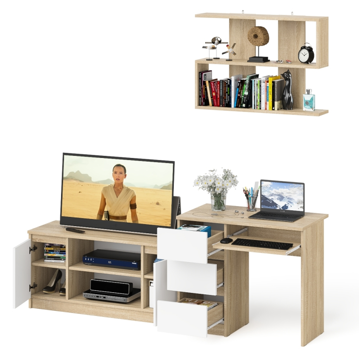 Прямые компьютерные столы, Мори стол компьютерный МС-6 левый с тумбой МТВ1200.1 и навесной открытой полкой