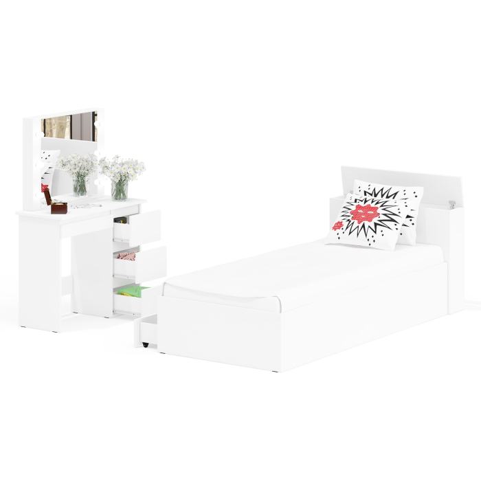 Спальные гарнитуры, Кровать с ящиками Ксения 900 и столик косметический с подсветкой Сура