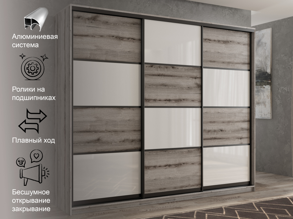 Шкафы-купе 3-х дверные, Шкаф-купе 3х дверный Кааппи 14 180х60