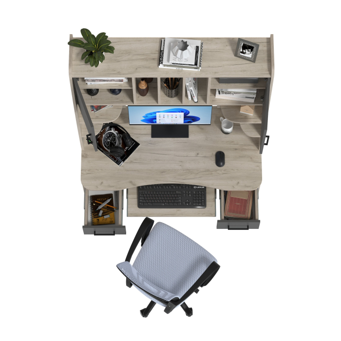Прямые компьютерные столы, Компьютерный стол с надстройкой Бета и кресло компьютерное серое