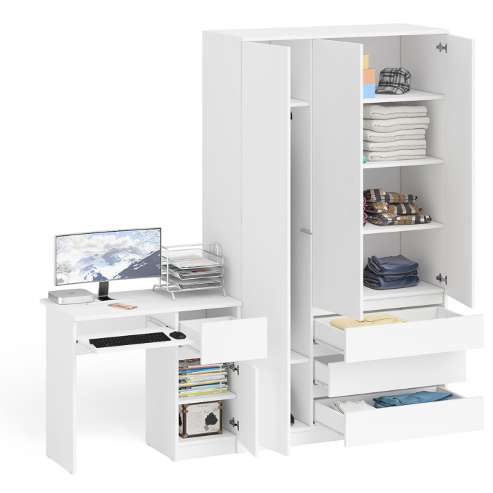 Домашние кабинеты, Компьютерный стол Мори с тумбой с дверкой и ящиком правый и шкаф-комод МШ1200-1