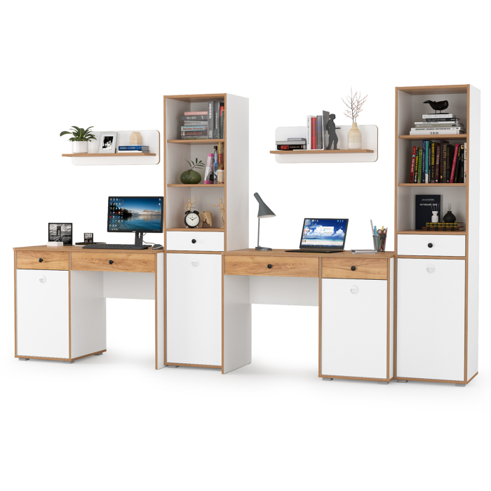 Офисная мебель, Два письменных стола с открытыми полками Вуди и два пенала для тетрадей и учебников