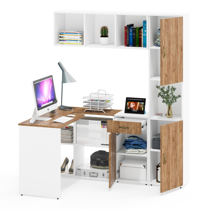 Домашние кабинеты, Домашний офис Лидер-8 из стола с тумбой с полкой с пеналом