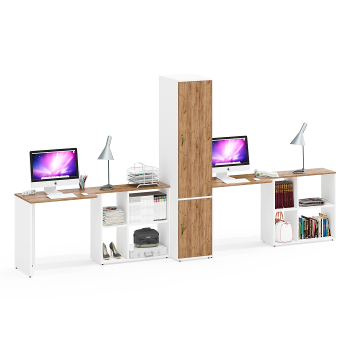 Домашние кабинеты, Офис домашний для двоих Лидер-8 из столов-трансформеров и платяного пенала МД 23Б